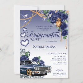 Convites Azul-Rosa Clássico-Azul Chola Quinceanera