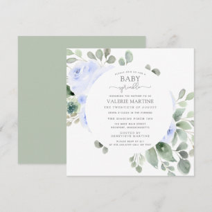 Convites Azul Rosa Floral Baby Sprinkle