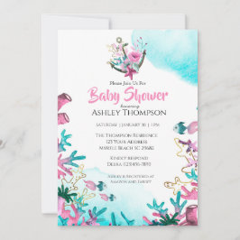 Convites Azul rosa moderno sob o Chá de fraldas do mar