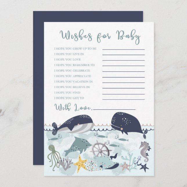 Convites Azul sob o mar Chá de fraldas ansioso para bebê (Frente/Verso)