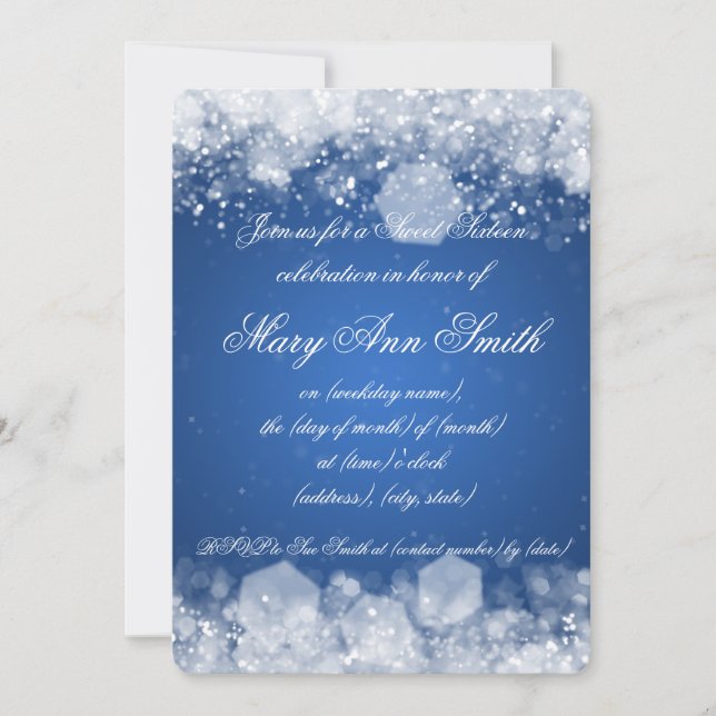 Convites Azul Sparkling da noite 2 do partido do doce (Frente)