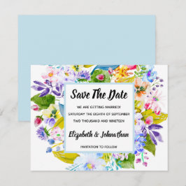 Convites Azul Suave Floral Romântico Salve A Data