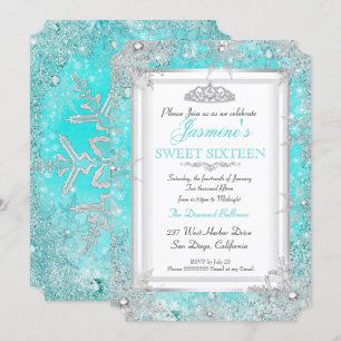 Convites Azul Teal Aqua Prata Inverno Paradisíaco Sweet 16