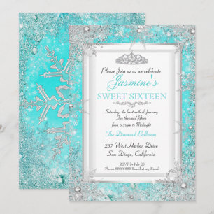 Convites Azul Teal Aqua Prata Winter Wonderland Doce 16
