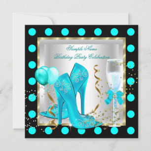 Convites Azul Teal, Dourado, Festa de aniversário Branca de