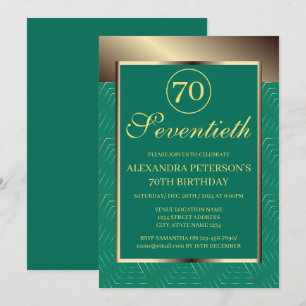 Convites Azul Teal E Borda Dourada Padrão Aniversário