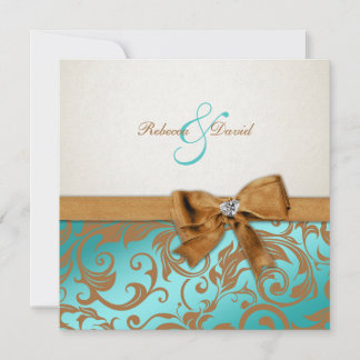 Convites Azul Teal e Damasco Caramel com arco de diamante
