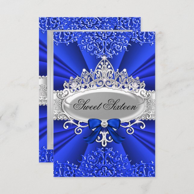 Convites Azul Tiara & Damask Doce Festa Sessenta (Frente/Verso)