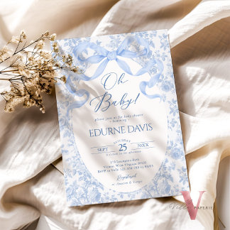 Convites Azul Toile de Juoy Laço Chinesice Chá de Bebê