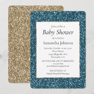 Convites Azul Turquesa Brilho Baby Shower