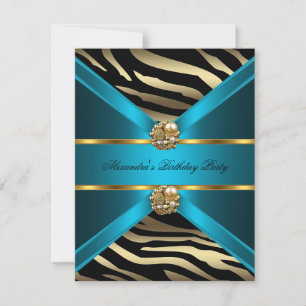 Convites Azul Turquesa Dourado Elegante Zebra Preto Festa d