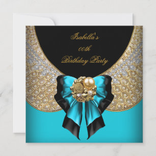 Convites Azul Turquesa Dourado Preto Festa de Aniversário E