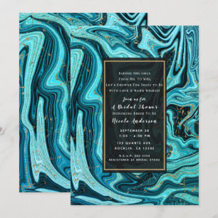 Convites Azul Turquesa e Dourado Chic Swirl Moderno Chá de