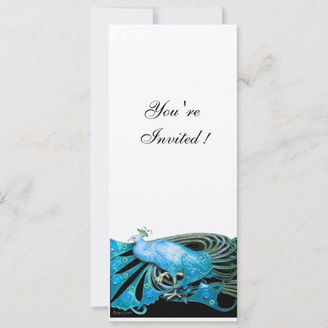 Convites AZUL TURQUESA ELEGANTE PAVÃO Branco (Frente)