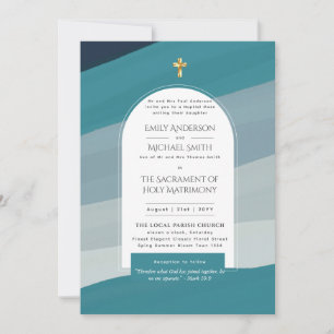 Convites Azul Turquesa Missa Nupcial Católica Foto Casamen