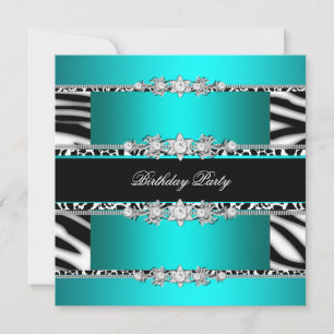 Convites Azul Turquesa Preto Zebra Branco Jóia Festa de Ani