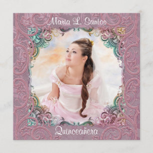Convites Azul Turquesa Rosa Imagem Quinceanera