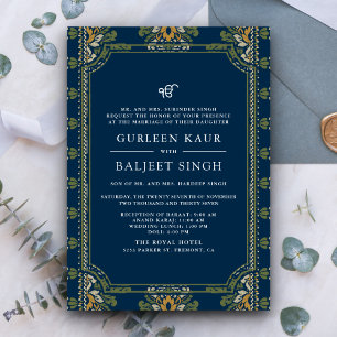 Convites Azul Verde Amarelo  Ikat Anand Karaj Casamento Sik
