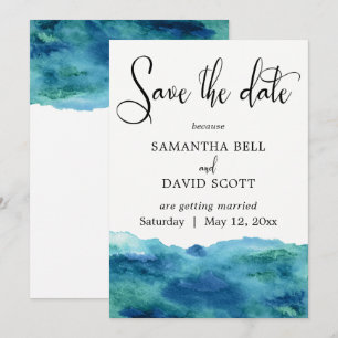 Convites Azul Verde Aqua Watercolor Moderno Salva a Data 1b