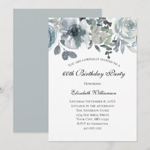 Convites Azul Verde Cinza Floral Aquarela Aniversário Para