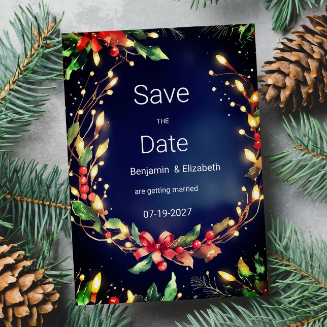 Convites Azul vermelho floral de Natal Salve a data (Red green blue Christmas floral Save the Date)