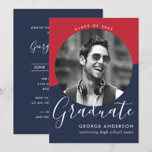 Convites Azul Vermelho Moderno e Elegante Branco  Graduaç