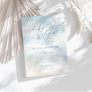 Convites Azul vibrante com Chá de fraldas na nuvem