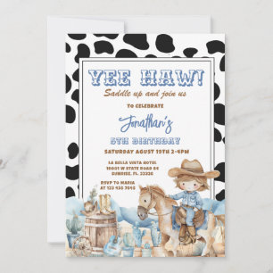 Convites Azul Yee haw! Cowboy Western 5º Aniversário Rodeio