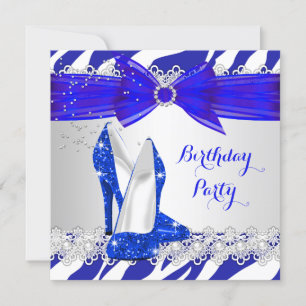 Convites Azul Zebra Branco Azul Calcanhar Renda Pérola Aniv