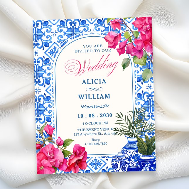 Convites Azulejo artístico azul branco casamento (Criador carregado)