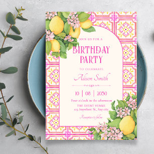Convites Azulejo artístico rosa floral aniversário