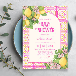 Convites Azulejo artístico rosa floral chá de bebê