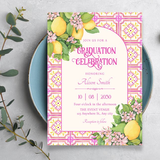 Convites Azulejo artístico rosa floral graduação (Criador carregado)