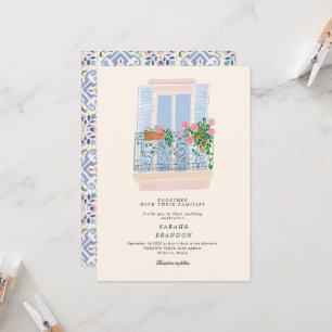 Convites Azulejo azul aquarela olive Grécia Casamento