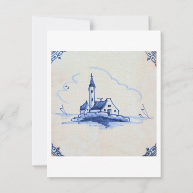 Convites Azulejo Azul Clássico Antiquário - Igreja (Frente)