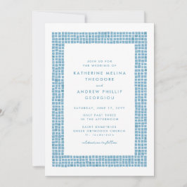 Convites Azulejo azul grego quadro simples destino casament