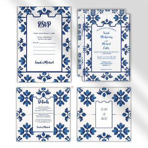 Convites Azulejo Azul Índigo Português Lisboa Decorativo