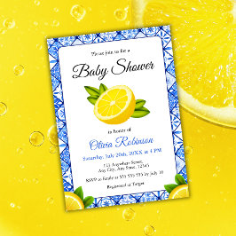 Convites Azulejo Azul Italiano Positano Lemon Chá de fralda