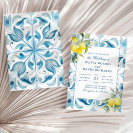 Convites Azulejo Azul Limão Costa Amalfitana Casamento