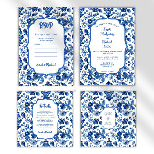 Convites Azulejo Azul Português Mediterrâneo Personalizado