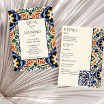 Convites Azulejo azul Talavera vintage casamento mexicano<br><div class="desc">Azulejo azul-português Talavera vintage casamento mexicano tudo em um convite para o ornamentado do Mediterrâneo Talavera azulejo convite para casamento com detalhes de casamento e qr rsvp no modelo editável entrega digital instantânea hacienda convites para casamento estilo Hacienda</div>