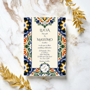 Convites Azulejo azul Talavera vintage casamento mexicano