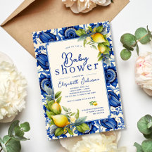 Azulejo Azul Vintage Chá de fraldas Amarelo-Limões