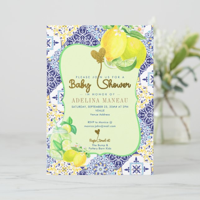 Convites Azulejo Azulejo Lemon Chá de fraldas italiano Amal (Em pé/Frente)