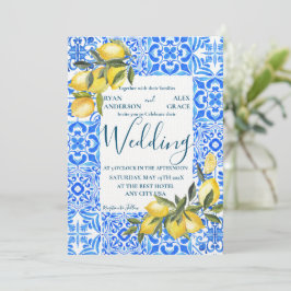 Convites Azulejo de Aquarela italiana com Lemon Wedding