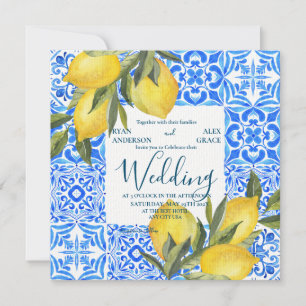 Convites Azulejo de Aquarela italiana com Lemon Wedding