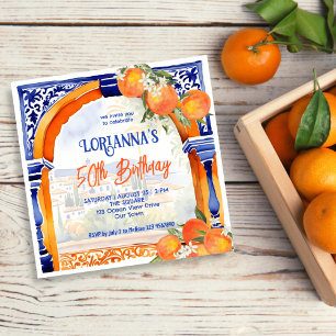 Convites Azulejo de cor azul-laranja - aniversário temático