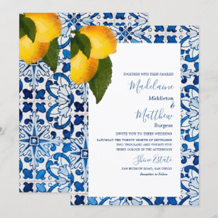 Convites Azulejo de Limão Azul Casamento Chic Stylish