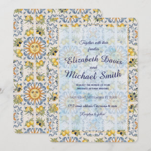 Convites Azulejo de Limão Mediterrâneo Design Costeiro Ital