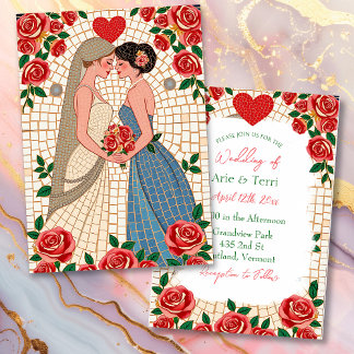 Convites Azulejo e Rosas do Mosaico Casado Lésbico